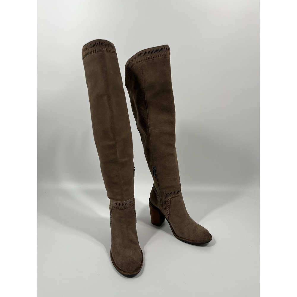Womens Genuine Suede Leather Knee High Boots 8 Brown Festival Western Boho Chic